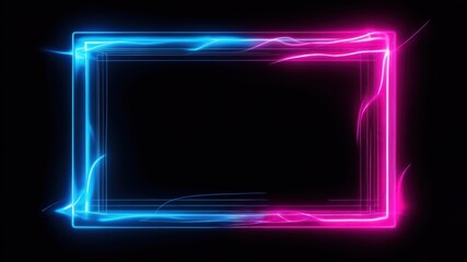 Fototapeta premium Neon glowing frame in blue and pink colors on a dark background