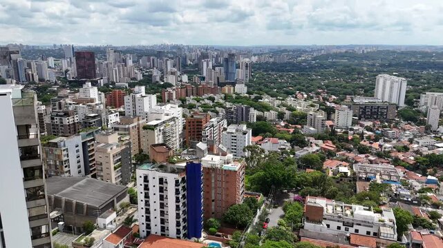 Aerial video above Parque Ibirapuera Sao Paulo on a sunny day