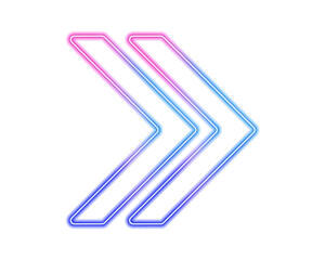 Obraz premium Glowing neon arrows-pointers on transparent background PNG. Futuristic speed arrows in expressway direction with neon blue and pink color. Perfect for computer game style, banners, posters, and covers