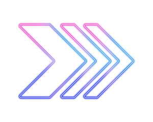 Glowing neon arrows on transparent background PNG. Arrows in neon blue and pink colors pointing to the right. Perfect for banners, posters, flyers, and computer game designs. © ikril