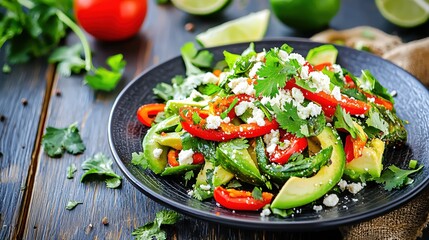 Fresh Avocado and Pepper Salad with Feta and Cilantro A Vibrant and Healthy Meal