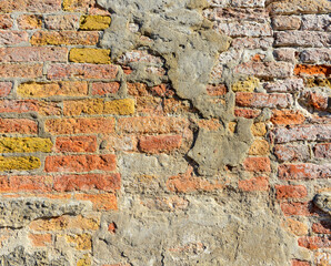 Old brick wall with red brick background, vintage wall background