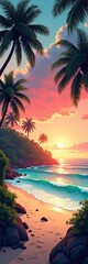 Tropical Beach Sunset with Palm Trees and Turquoise Waters a Paradise Escape