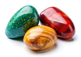 Elegant Still Life: Three Polished Stones, White Background, Luxury Fashion Photography