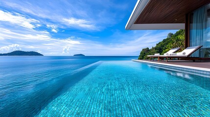 Fototapeta premium Cruise deck with infinity pool, ocean panorama, tranquil luxury
