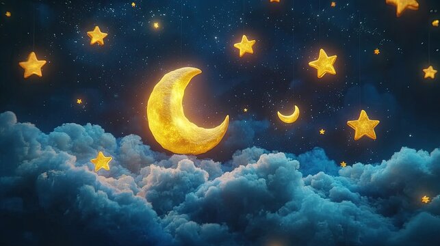 A charming cartoon scatter plot where each point is represented by animated stars and moons, set against a whimsical night sky.