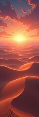 Desert Sunset Serenity with Rolling Dunes and Warm Hues of the Horizon