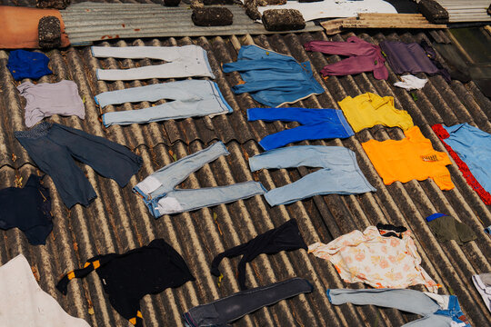 Vibrant clothes drying on the roof 
