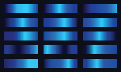 Set of Blue gradient metallic shiny design banner decoration. dark blue gradient texture background