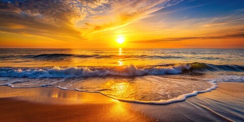 Obraz premium Golden Horizon Sunset: Minimalist Ocean Wave Photography