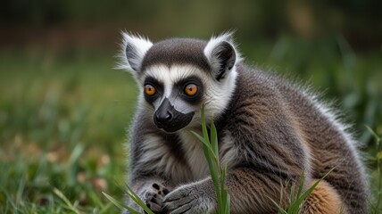Fototapeta premium Ring-tailed lemur portrait in grass.