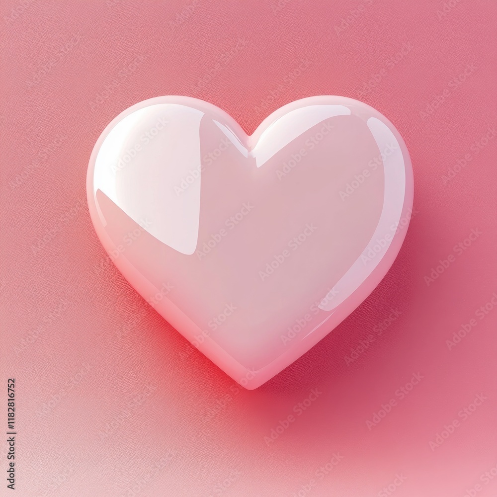 Poster Minimalistic Love Heart Card on Soft Pink Background with Gentle Shadows and 3D Perspective