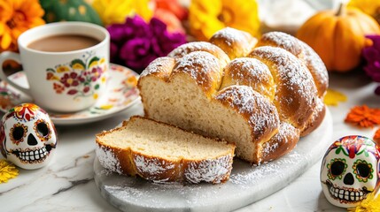 Sweet Bread and Hot Chocolate Day of the Dead Festive Treat