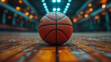 Captivating View of a Basketball on an Indoor Court