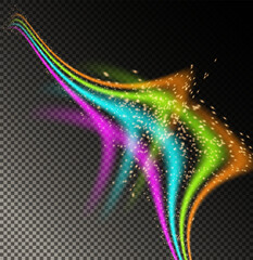 A Colorful Abstract Wave Design with Beautiful Sparkles Set Against a Transparent Background