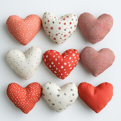 Fototapeta premium Heart shaped cushions, red heart cushions, background for Valentine's Day