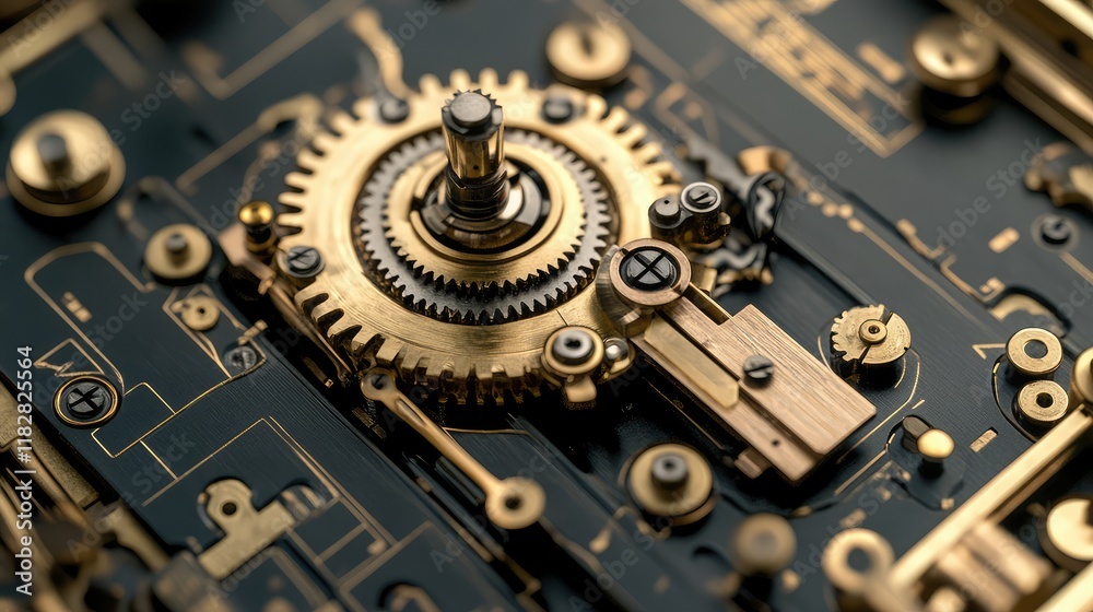 Poster a detailed close-up of a mechanical lock and key mechanism, showcasing intricate design with space f