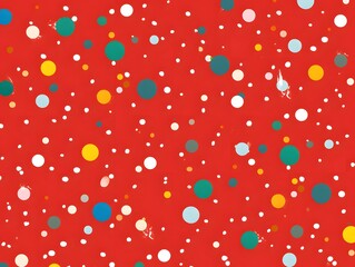 Abstract Composition of Multicolored Circles on Red Background