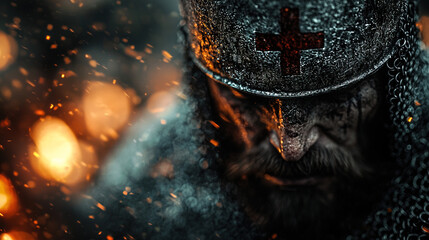 Fototapeta premium Powerful Medieval Knights in Full Armor, Adorned with Historic Designs, Set Against Majestic Landscapes, Embodying Strength, Honor, and Courage.