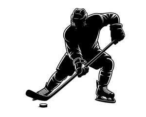 Hockey player silhouette icon. Clipart image isolated on background.