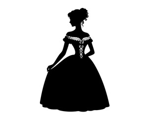 Fototapeta premium 1800s woman silhouette. Clipart image isolated on background.