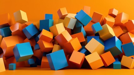 Obraz premium Abstract Orange and Blue Cube Composition: A Vibrant 3D Render of Interlocking Cubes