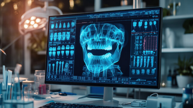 Dental Implant Treatment, 3D rendering illustrating a dental implant procedure, showcasing high fidelity details and advanced technology in a visually appealing format.