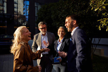 Business talks outside