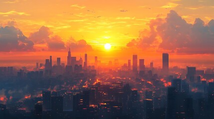 Obraz premium Sunset over skyline urban landscape cityscape photography evening glow