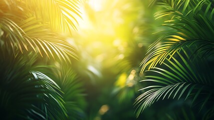 Obraz premium Lush green leaves in a tropical forest nature background tranquil scene