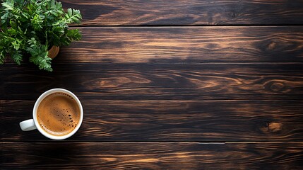 Morning Coffee on Dark Wooden Table