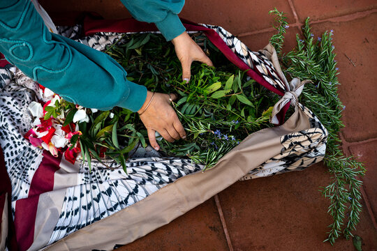 Indigenous woman with herbs