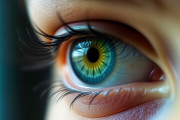 Close-up of a vibrant human eye with colorful iris