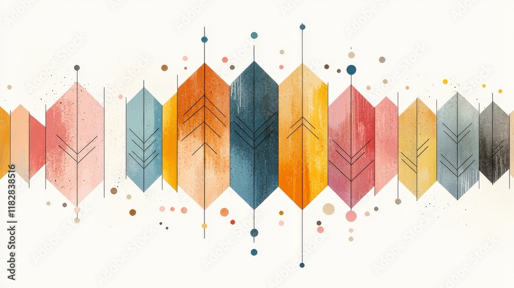 Poster colorful geometric arrow patterns with abstract dots and shapes for modern design elements