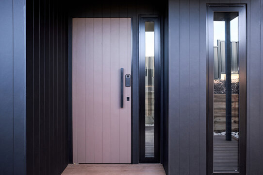 Modern entrance to residence showcases stylish design elements