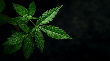Cannabis Sativa: A Close-Up of Lush Green Foliage Against a Dark Background