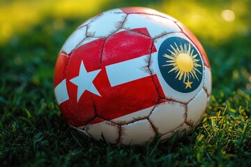 Fototapeta premium Austria vs Turkey Euro 2025 Knockout Match in Leipzig Soccer Championship with Flags on Green Grass