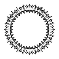 Round Wreath Black circular round ornament floral Abstract pattern Victorian Damask traditional style, illustration Vintage Design, Floral frames, Mandala, Antique, Moroccan