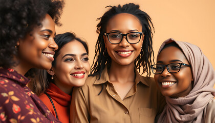 Obraz premium Multiethnic women on beige background. isolated with white highlights