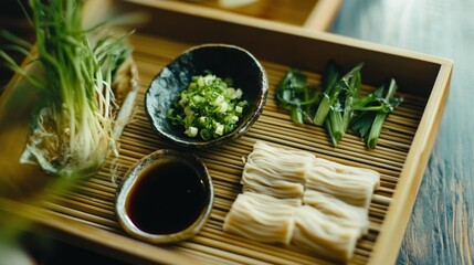 Japanese Noodles With Fresh Herbs And Dipping Sauce