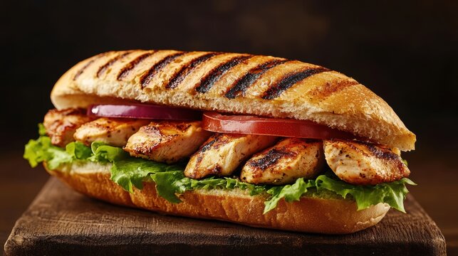 Grilled chicken sandwich with fresh vegetables 