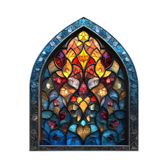 Islamic Floral Stained Glass Window Design Isolated on Transparent Background
