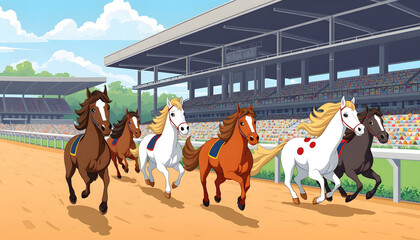 race horses in the stretch. isolated with white highlights