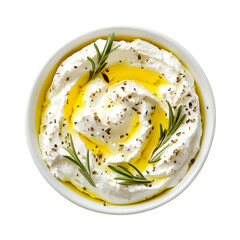 Labneh with Olive Oil in Bowls Isolated on Transparent Background