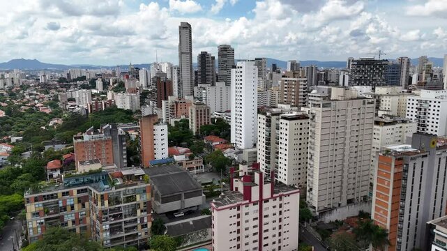 Aerial video above Parque Ibirapuera Sao Paulo on a sunny day
