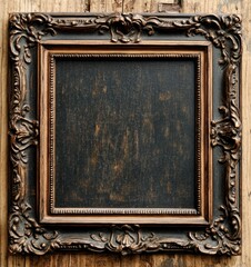 Ornate Vintage Wooden Frame with Carvings Nostalgic Canvas Art Decoration on Rustic Background
