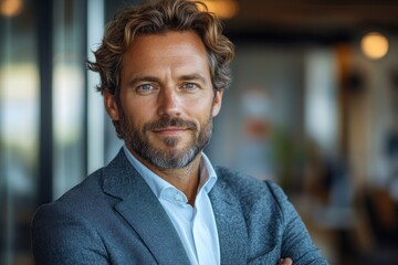 Obraz premium portrait of confident successful businessman smiling in modern office