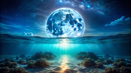 Ethereal Underwater Moon: Surreal Digital Ocean Scene