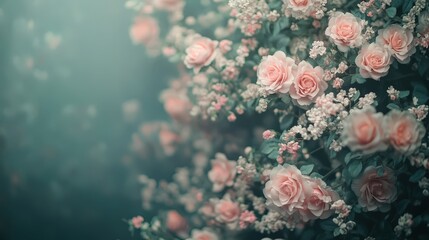 A vibrant garden blooms with delicate pink roses, their soft petals glistening in the sunlight, symbolizing love and romance this Valentine's Day.