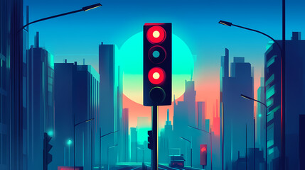 Traffic signal with red and green lights in city setting. Stonelight. Illustration